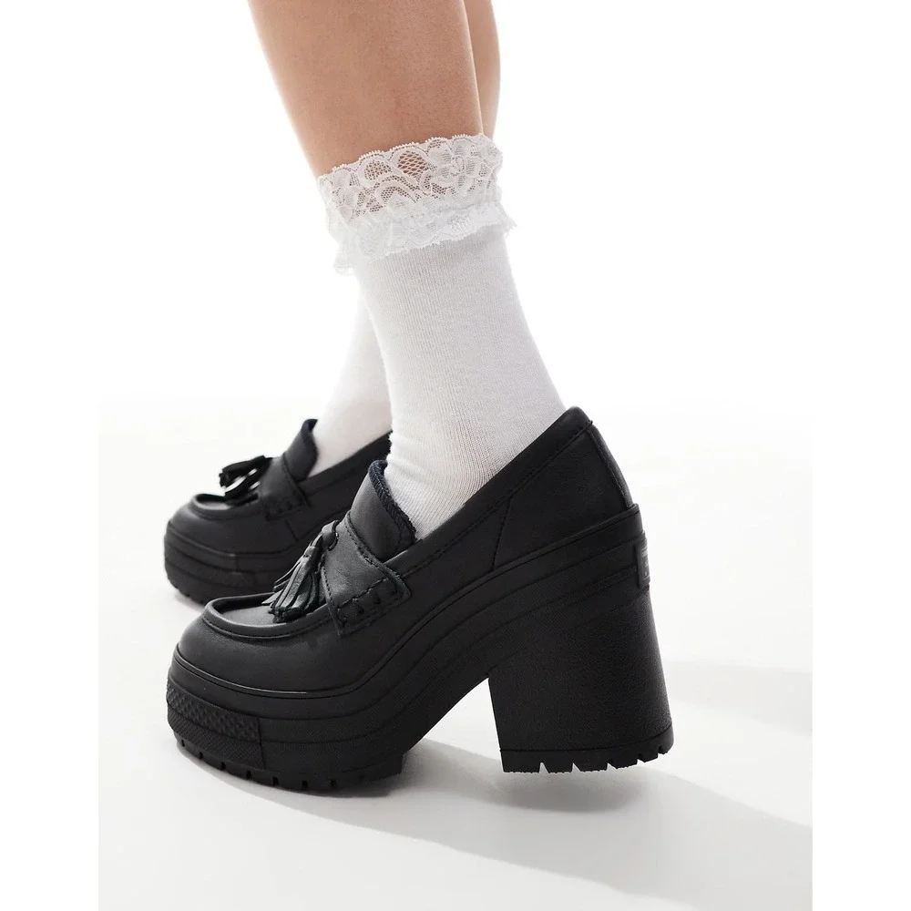 New Converse Chuck 70 De Luxe Healed Loafer Black Women's Sz 8 Preppy Goth $160